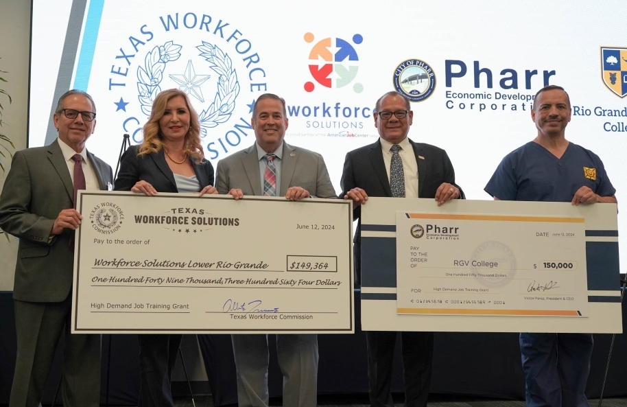 Commissioner Treviño presents High Demand Job Training grant check to Workforce Solutions Lower Rio Grande Valley and local partners