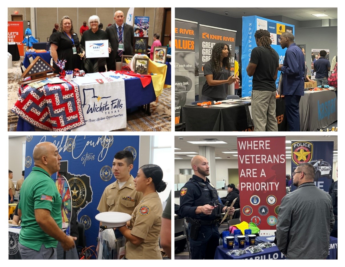 Attendees at Hiring Red, White & You! events hosted by Workforce Solutions North Texas, Workforce Solutions Brazos Valley, Workforce Solutions for South Texas, and Workforce Solutions Panhandle in November 2024.